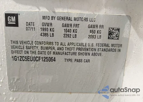 2012 Chevrolet Malibu 1Lt from USA, damaged, VIN 1G1ZC5EU0CF125064